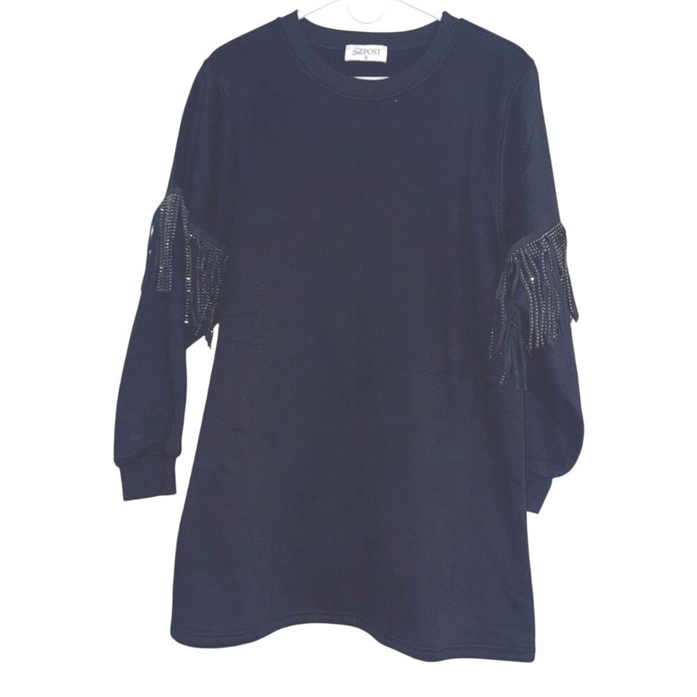 Black Fringe Long Sleeve Sweatshirt By The Post Small Size S